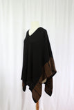 Black Hand Knit Pancho w/ Brown Patterned Accents