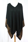 Black Hand Knit Pancho w/ Brown Patterned Accents
