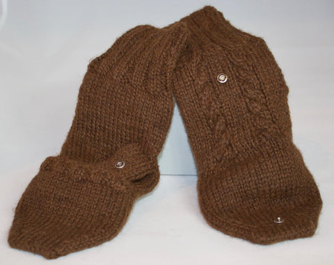 Warm Cable Knit Glittens in Chocolate Brown