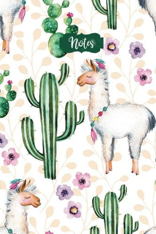 Watercolor Llama Cactus Flower Design Cover Note Book