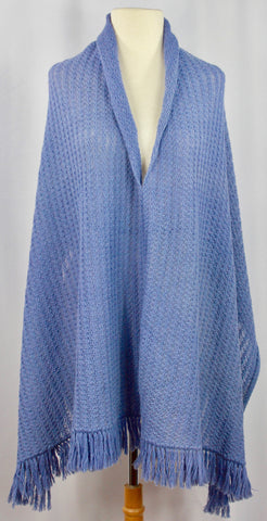 Hand Knit V-Neck Periwinkle Poncho
